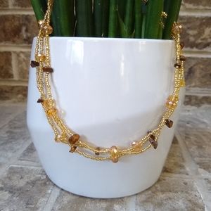 Tiger Eye Beaded Necklace with Iridescent Bead
